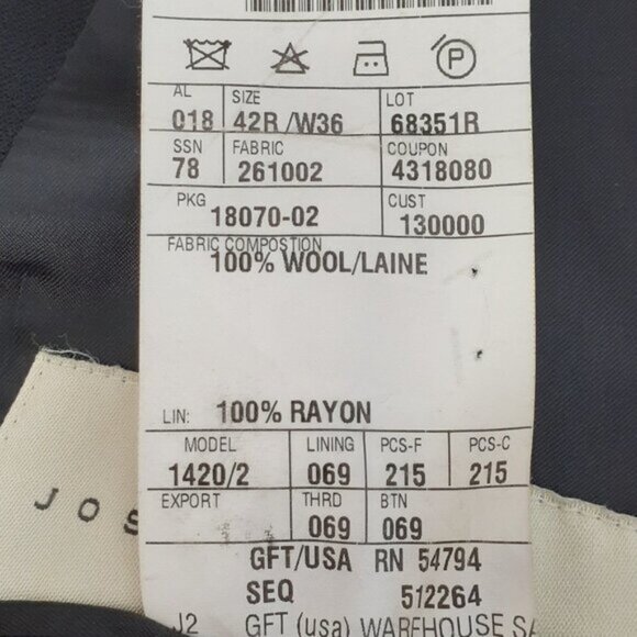 MEN'S JOSEPH ABBOUD Black Wool Suit Coat, Blazer, Sport Coat; Size 42R - Picture 6 of 6